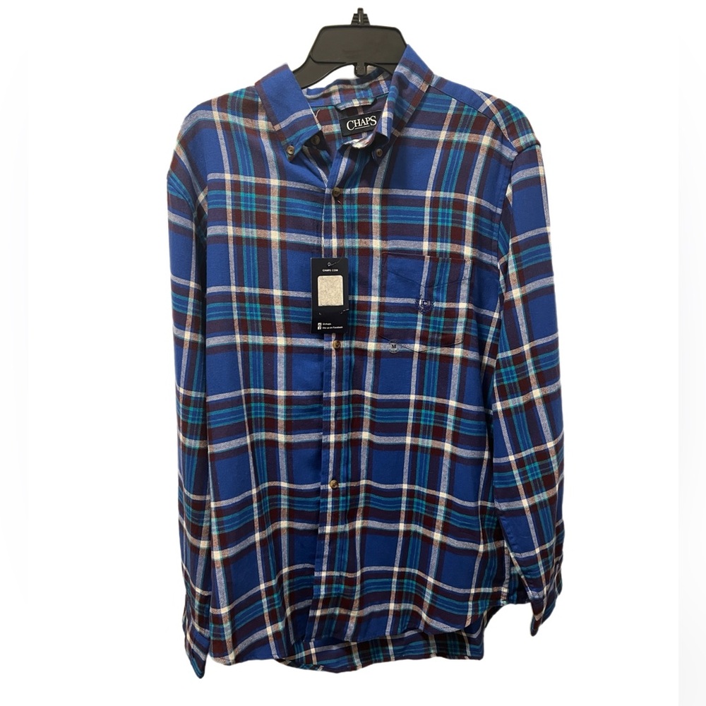 NWT Chaps Brushed Flannel Royal Blue Button Down Shirt - Men’s Size M